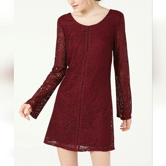 Speechless Womens Red Lace Overlay Scoop Neck Shift Dress - Picture 1 of 10